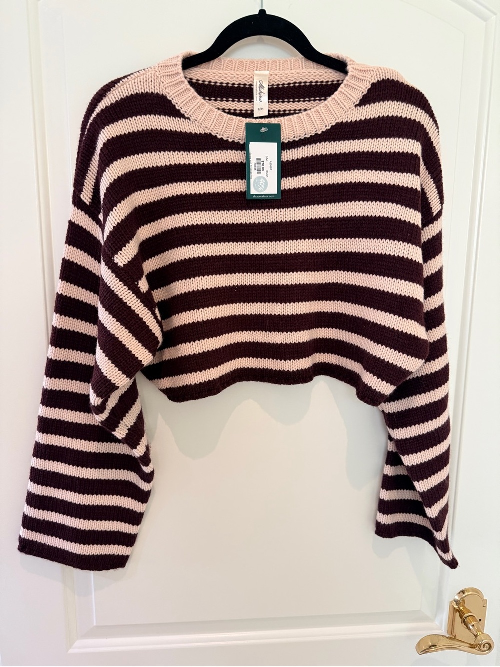 mahina Pink & Burgundy Striped Cropped Knit Sweater